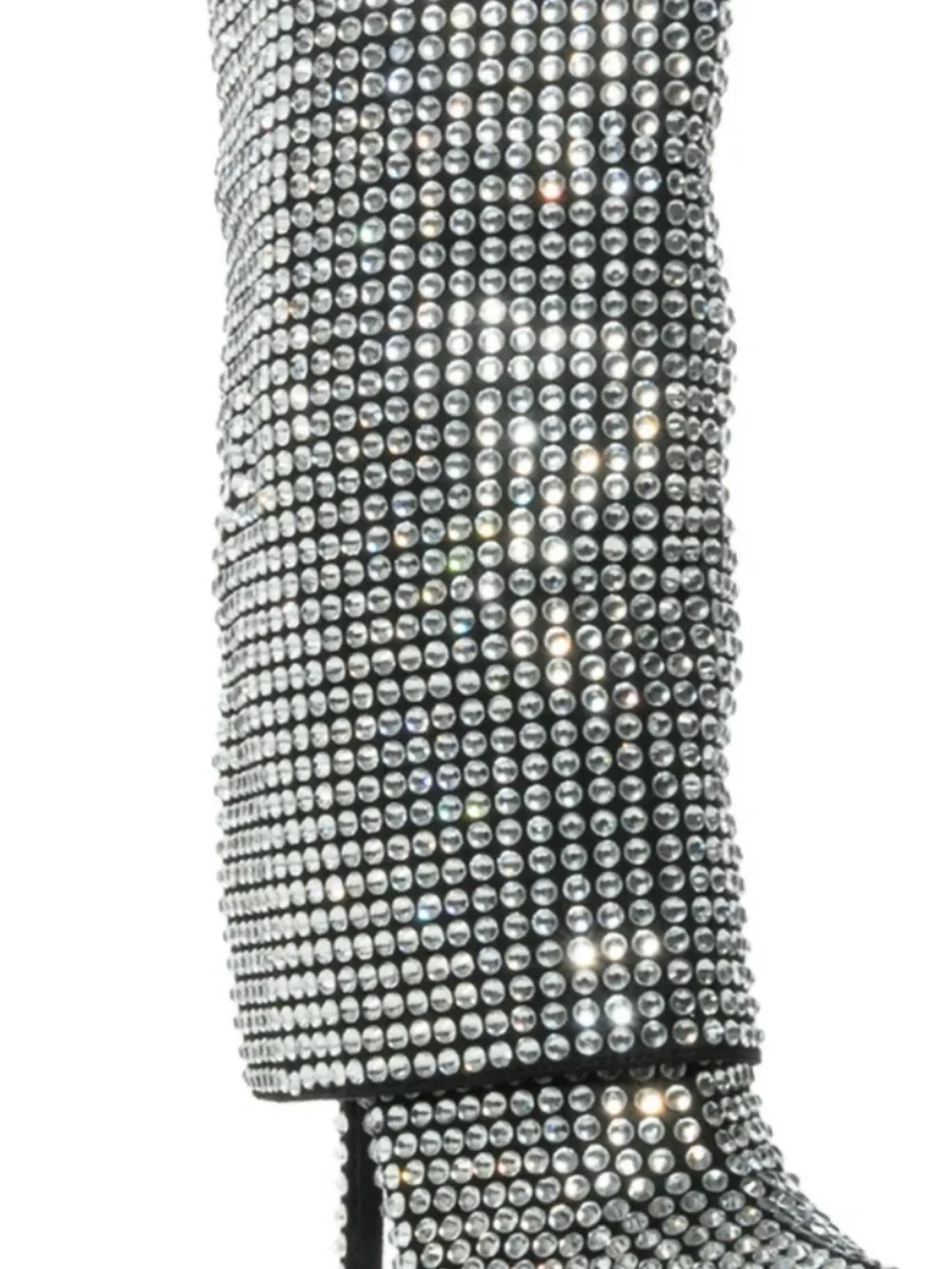 Rhinestone-Embellished Black Over-the-Knee Stiletto Boots